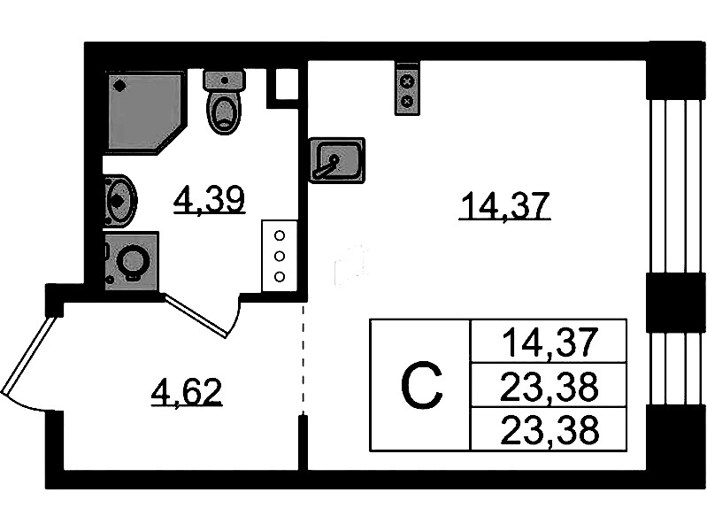 Квартира студия 23.38 м², 2/5 эт., ЖК «Plus Пулковский»